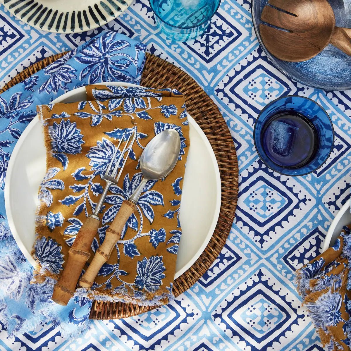 Havana Azure Cotton Tablecloth